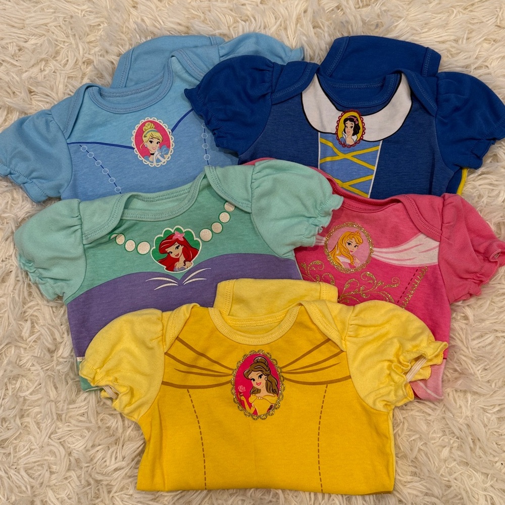 Disney Princess Baby Bodysuit Collection - Blue, Pink, Yellow